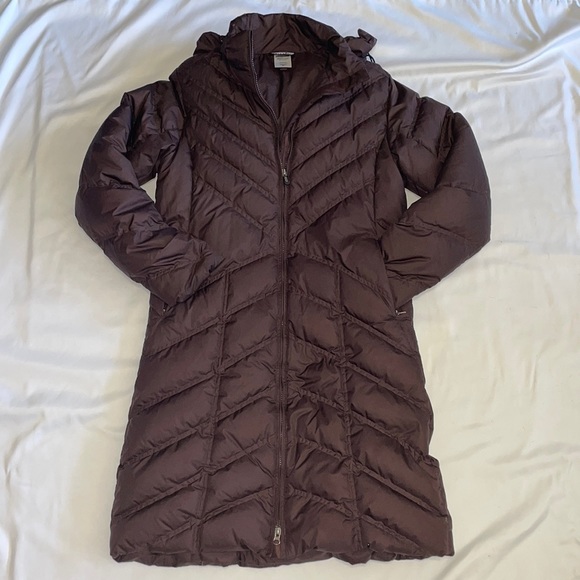 Patagonia Puffer Coat Jacket Womens Size Medium Brown Down Insulated With Hood - Picture 1 of 5